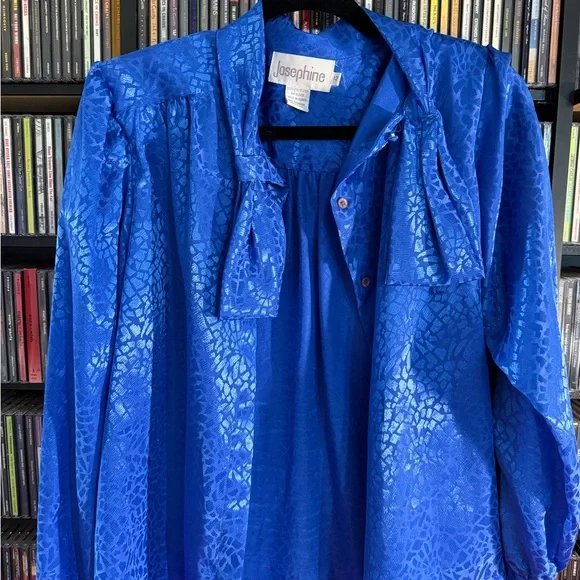 Josephine Royal Blue Blouse with Bow Accent - Picture 4 of 6